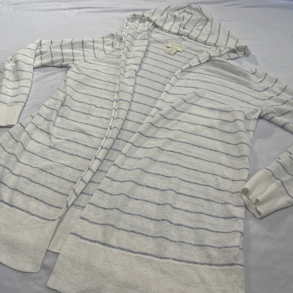 Cynthia Rowley Striped Hooded Cardigan Sweater Nautical Medium 100% Linen M - Picture 5 of 8